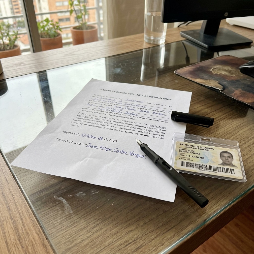Libranzas Fantasma y Descuentos No Autorizados en Pensionados Colombia Pensionado revisando colilla de pago pensional y pagaré en blanco de cobro ilegal de libranza en Colombia