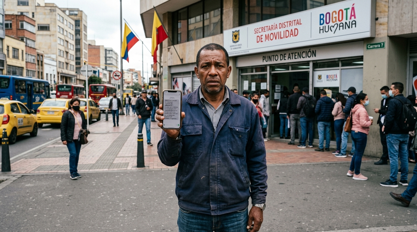 Cómo Desembargar Cuentas por Comparendos Prescritos de Tránsito en Colombia Conductor frente a Secretaría de Tránsito revisando notificación de embargo de cuenta bancaria por comparendos prescritos en Colombia